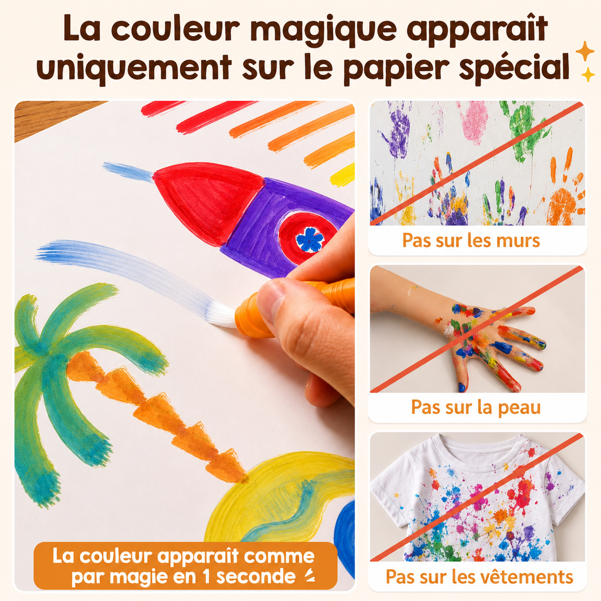 Kit de Peinture Magique Sans Taches – Pinceau Lumineux & Papier Spécial
