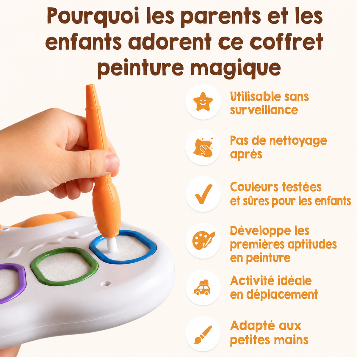 Kit de Peinture Magique Sans Taches – Pinceau Lumineux & Papier Spécial